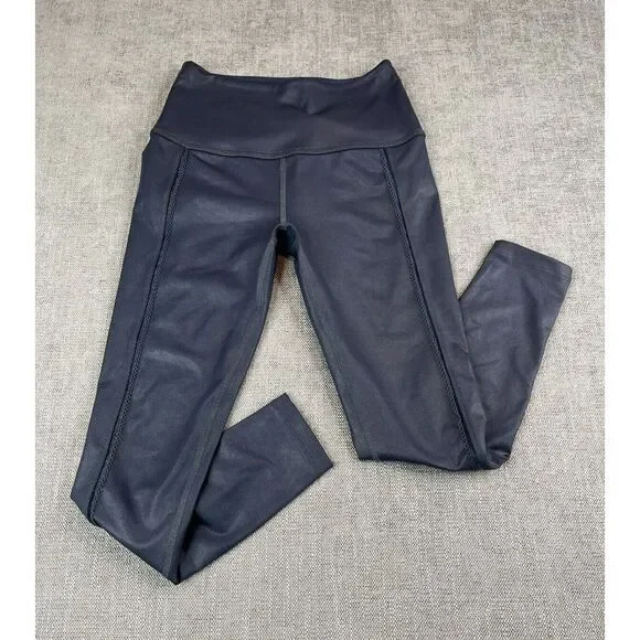 Beyond Yoga Leggings Womens (S) Navy Blue Leatherette High Waisted Midi - Picture 2 of 9